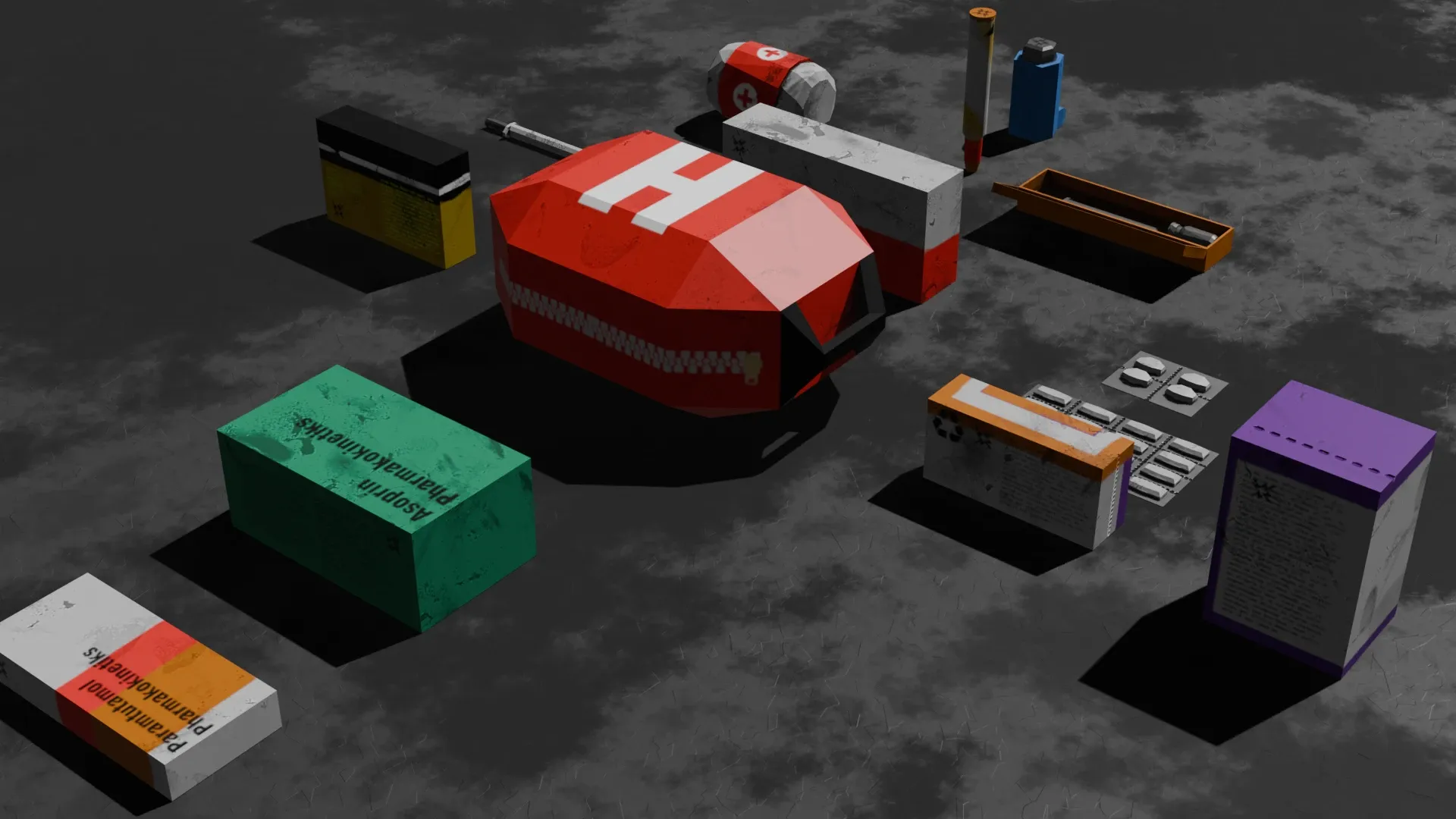 A full set of low poly medicines